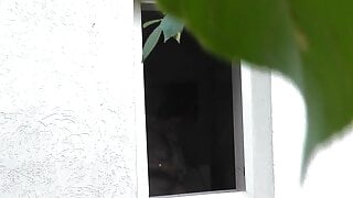 Outside neighbor young guy watches Mommy Milf taking Shower
