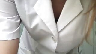 Real Nurse plays with dildo