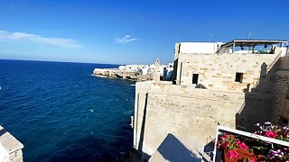 Risky Handjob at an Italian Viewpoint and spit Cum on Street