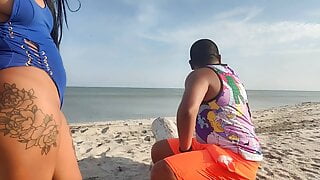 Latina fucks her stepbrother on the beach