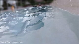 Teen fingers my pussy in a public pool in front of strangers