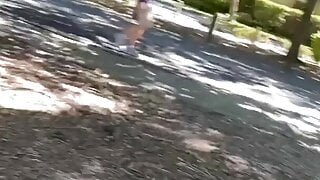 Woman masturbates in various public places and squirts