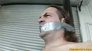 Femdom blonde tugs on loser dick