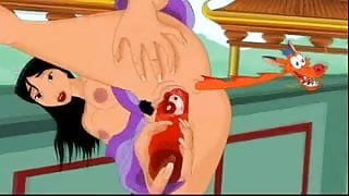 Masturbation cartoon porn scenes with Mulan and Pocahontas